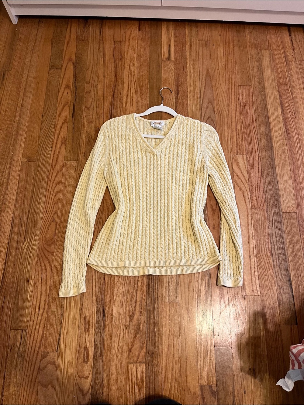Talbots Butter Yellow Cable-Knit V-Neck Sweater